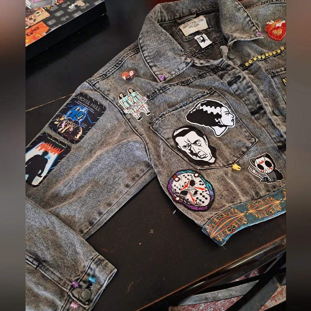Custom RAGE Horror Cropped Grey Denim Jacket! OOAK Unique Fandom Wear! Friday 13 - Picture 4 of 16